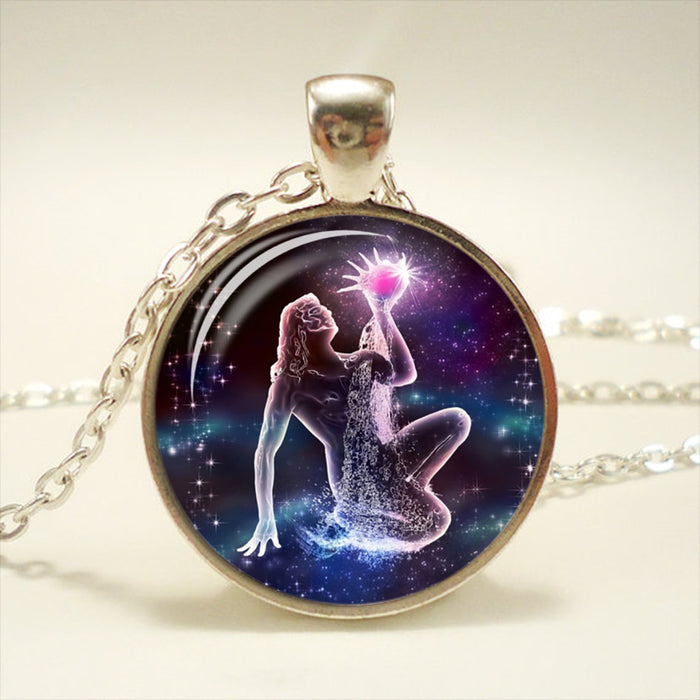 Zodiac Glass Pendant Necklace